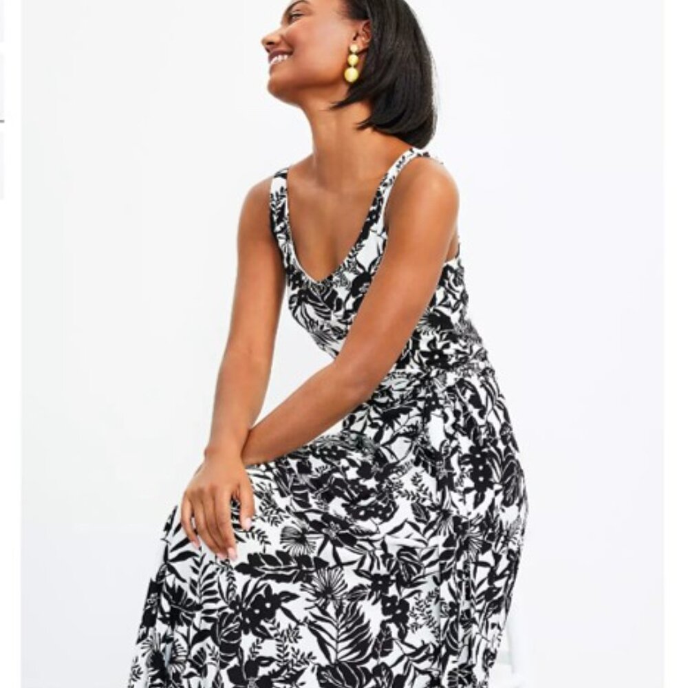 LOFT Palm Tie Waist Midi Dress - size XL